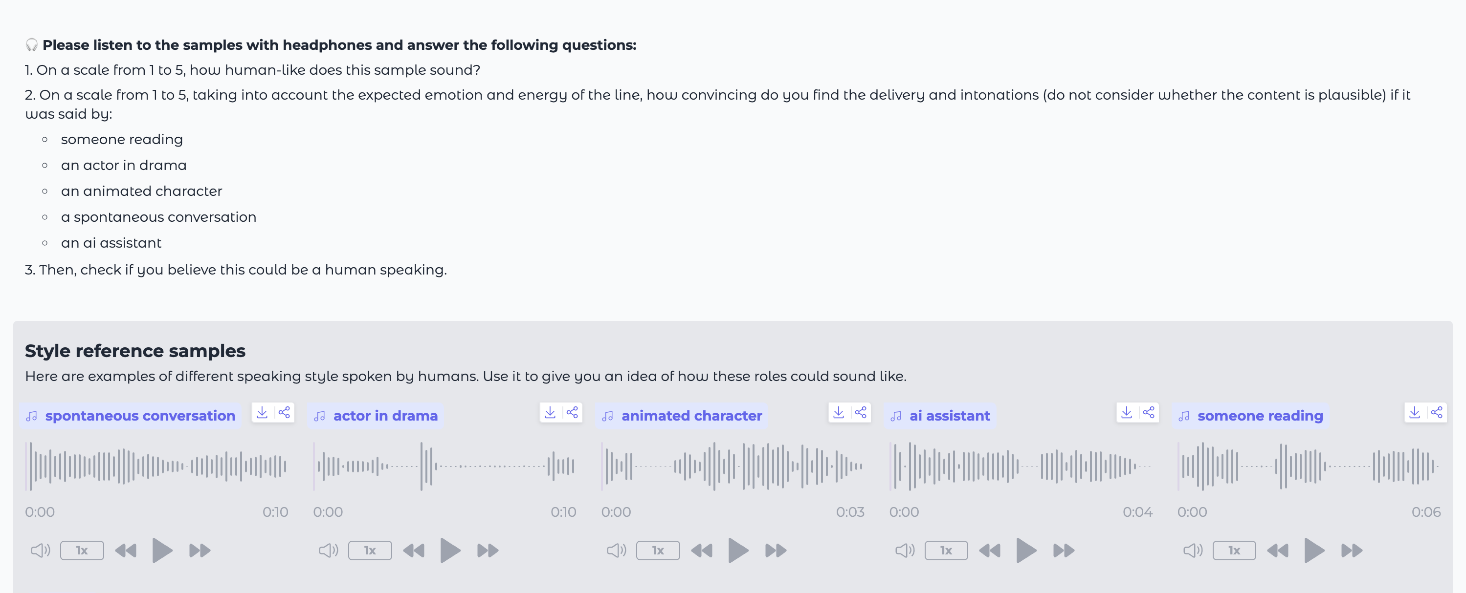 Instructions screen for the listening task